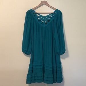Casual Express XL turquoise women’s sheath festival‎ elastic 3/4 sleeves dress